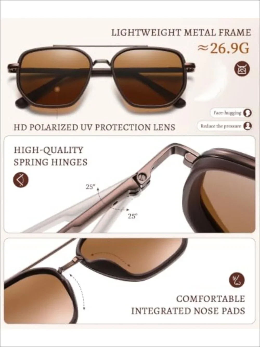 Polarized Aviator Sunglasses Metal Frame UV400 Retro Trendy Sun Glasses